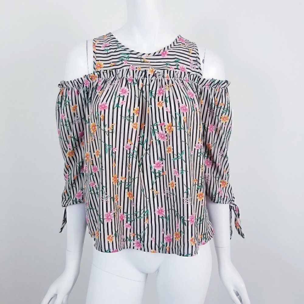 Sienna Sky Striped Floral Cold Shoulder Blouse XS